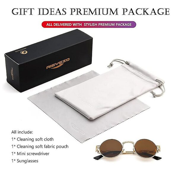 Round Steampunk Sunglasses Gold/Brown - Picture 6 of 6